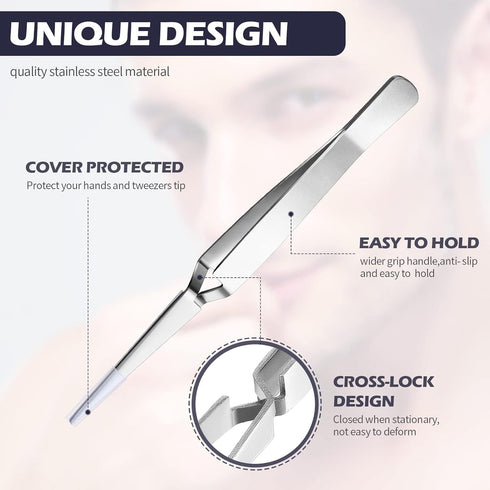 3 Pieces Reverse Tweezers - Locking Tweezers for Crafting and Electronics, Stainless Steel Forceps