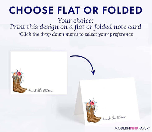 Set, Cowboy Boots Personalized Stationery for Women, Personalized FLAT OR FOLDED Note Cards with Envelopes TEXAS