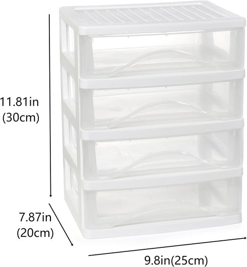 White Desk 4 Drawer Organizer - Plastic Small Drawer Storage for Office and Home