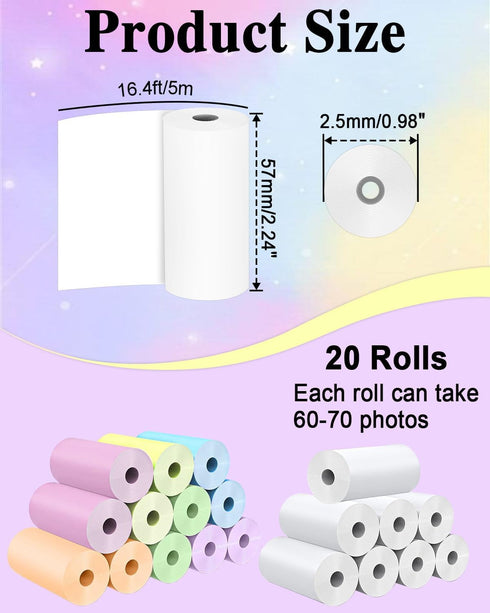 Affheny 20 (0.98" 2.24") Rolls Instant Camera Refill Print Paper, HD Kidizoom Print Camera Paper Refill for Most Kids