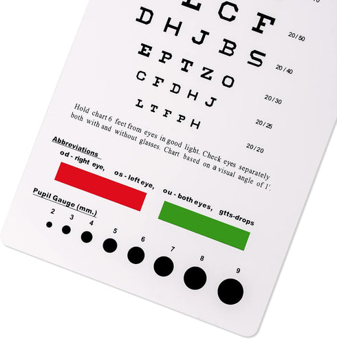 Snellen Eye Chart, Pocket Size Eye Testing Chart, 6 Feet, 3.9x7.3 inch