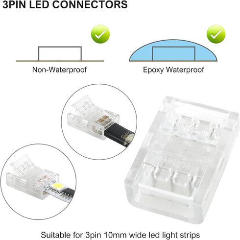VIPMOON 12Pcs 3Pin LED Strip Light Connectors Strip to Strip Quick Connection for 10mm Wide Waterproof or Non-Waterproof WS2811 WS2812B Gapless Solderless Adapter Indoor/Outdoor by VIPMOON