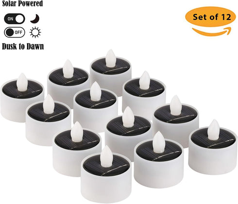 TWINKVILLA 12Pack Solar Tea Lights Outdoor Waterproof, Small Solar Lights with Rechargeable Dusk to Dawn Sensor