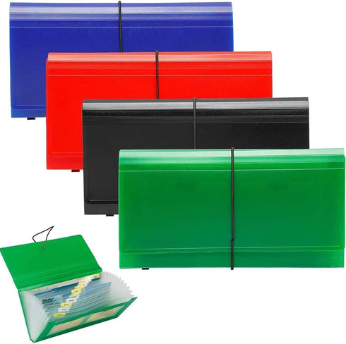 SEEKIND 4 Pack Expanding File Folder, 10.4' x 5.5' Accordion Document Organizer with 13 Pockets, Water Resistant for
