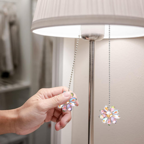 4Pack 24 Inch MECCANIXITY Ceiling Fan Pull Chain, Decorative Ornaments Crystal Flower Pendant Pull Chain Extender