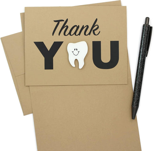 Embellish by Jackie Tooth Thank You Card for Dentists | Handmade Dental Hygienist Greeting Notecard | Kraft Brown