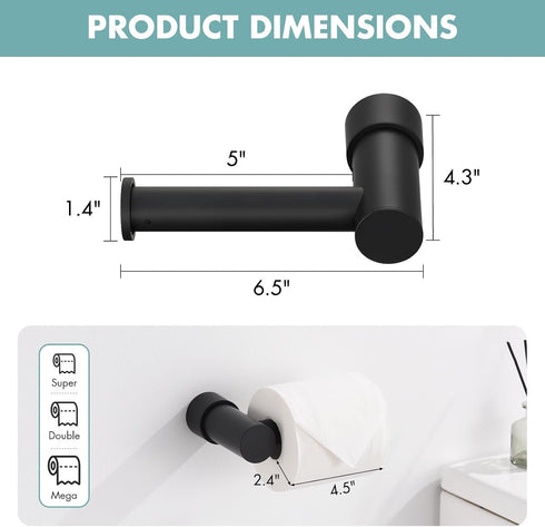 5 Inch (2 Pack) Bathroom Toilet Paper Holder, Modern Matte Black Tissue Roll Holder Wall Mounted, Paper Towel Holder