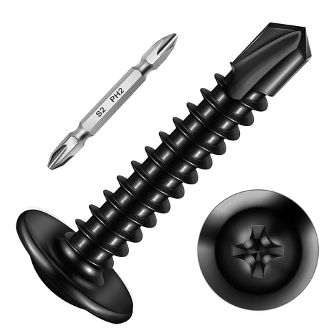 (650Pcs) #8×1" Black Self Tapping Screws, 410 Black Metal Screws, Oxide Stainless Steel Truss Head Self Drilling