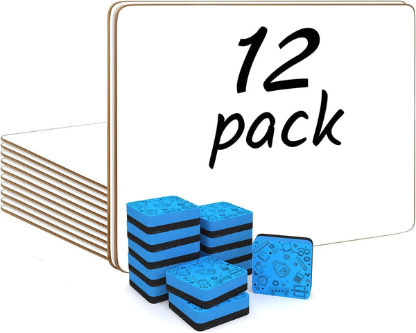 Scribbledo 12 Small White Board Dry Erase Boards Classroom Pack, Mini Whiteboards for Students & Teachers