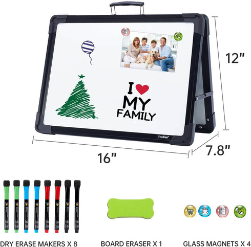 Small Dry Erase White Board, TANKEE Magnetic Desktop Foldable Whiteboard, Portable Mini Easel for Drawing and Memo