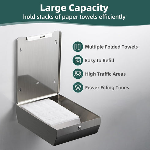 Commercial Paper Towel Dispenser Wall Mount, Large C/Z Tri Fold Multifold Hand Towels Dispenser, Brushed Stainless