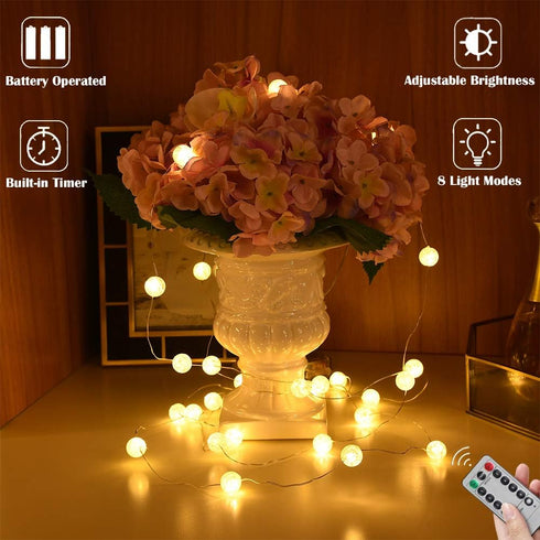 Grandhome 10ft 30 8 Globe String Lights, Crystal Ball Led String Lights Warm White, LED Fairy Lights Battery Operated