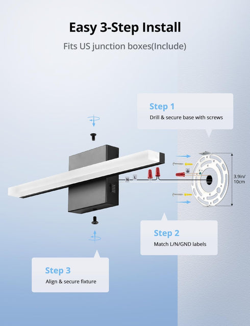 16Inch, 5 IP44 10W 880LM Combuh Modern Bathroom Light Fixtures Above Mirror Small Vanity Lighting Bar Color Adjustable