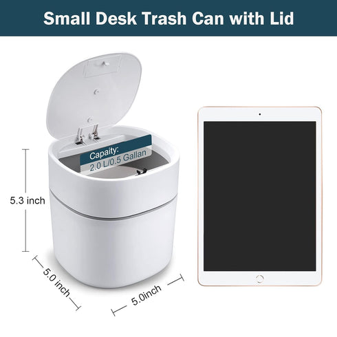 Mini Desk Trash Can with Lid, 0.5 Gallon Tiny Waste Basket with 180 Trash Bags for Desk Top