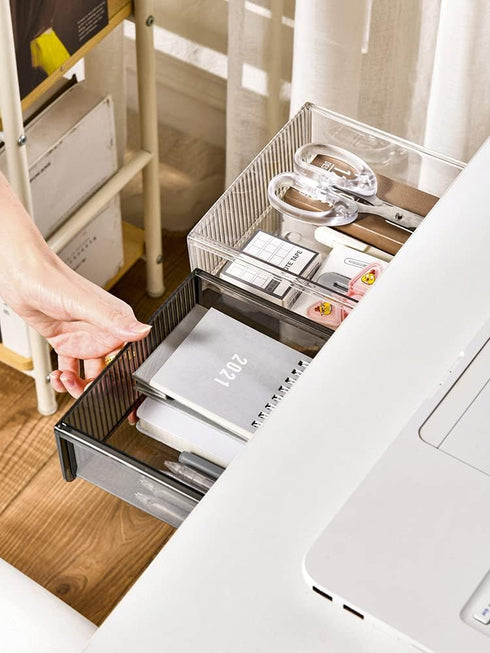 SOUJOY 3 Pack Under Desk Drawer, Self-Adhesive Slide Out Organizer Tray for Hidden Storage in Office, Home, Kitchen