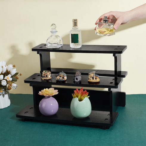 3-Tier PH PandaHall Wood Display Stand, Wooden Shelf Retail Tabletop Display Riser Perfume Stand Rack Organizer