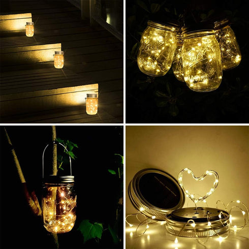 Solar Mason Jar Lights, 8 Pack 15 LED Waterproof Fairy Firefly Jar Lids String Lights (No Jars)