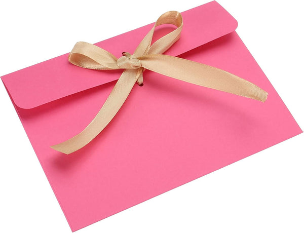 PATIKIL Invitation Envelopes, 25 Pack Greeting Card Envelope with Ribbon for Wedding Party, Rose Red