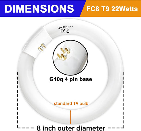 Celiwace FC8T9/CW 22W FC12T9/CW 32W Set, 8 inch T9 22 Bulbs, 12 inch 32 Bulb Bulb 80, G10q and Cool White Watts