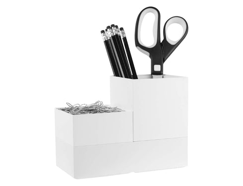 Bostitch Office Konnect Desk Organizer Accessory Tray & Storage Cup Bundle, Stacks for Desktop Storage (White)