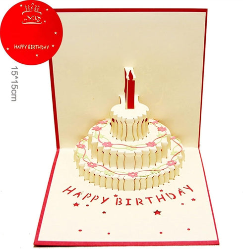 Liudan 3D Greeting Card Birthday Cards Carte Fleurs Pop High Cake Happy Birthday Greeting Invitation Cards Boys Girls