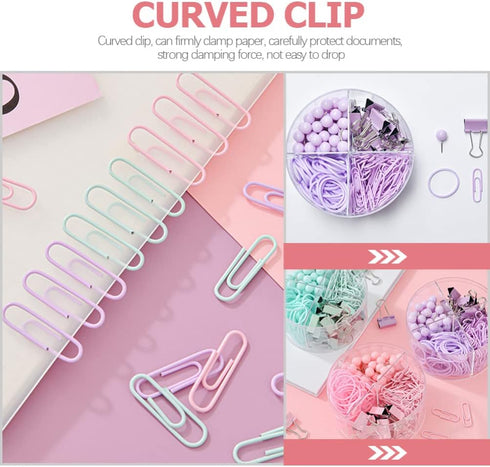 Push Pin Clips, Office Decor, Purple Office Supplies for Women, Paper Clips Push Set, Mini Binder Organizer