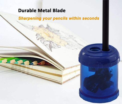 Manual Pencil Sharpener Dual Twin Holes Duty Metal Sharp Blade Crayon XL Sharpener with Large Round Catches Sharpening