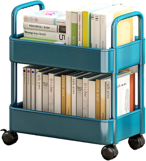 RFSHOP Mobile Bookshelf, Moveable Small Bookshelf, Mobile Bookshelf with Wheels, Rolling Storage Cart