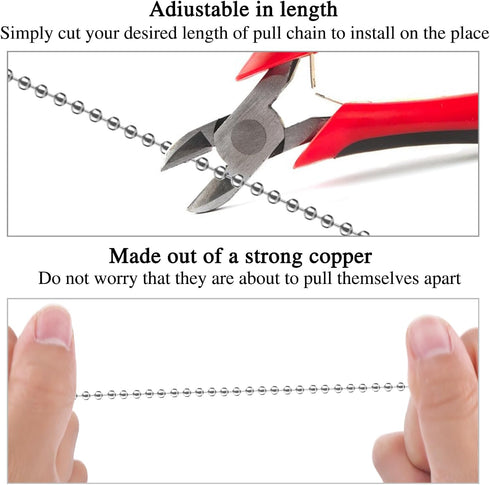 Macuezu 2 12 Inches Bulb PCS Ceiling Fan Pull Chain Extension, Silver Pull Chains, Decorative Metal Light and Fan Cord