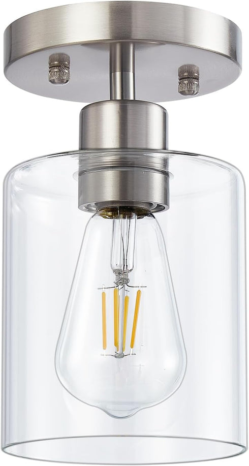 YYT Brushed Nickel Semi Flush Mount Ceiling Light, Small Hallway Light Fixture