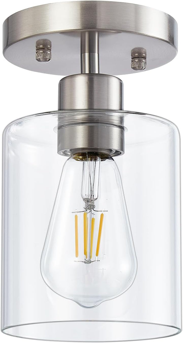 YYT Brushed Nickel Semi Flush Mount Ceiling Light, Small Hallway Light Fixture