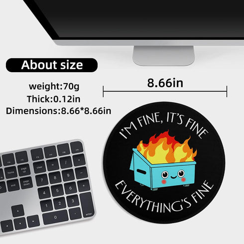 Dumpster on Fire Small Mouse Pad, Cute Round Mousepad with Non-Slip Rubber Base for Desk Accessories