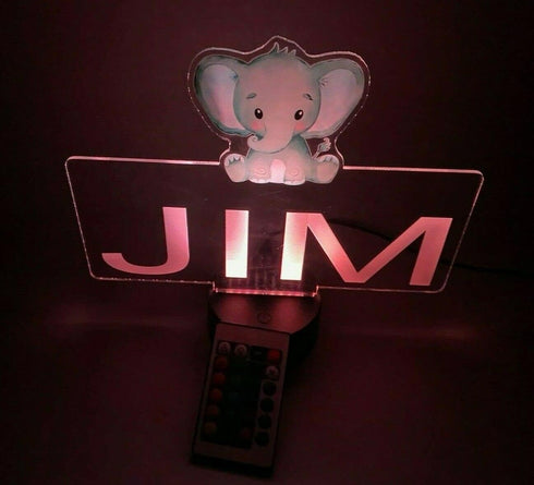 16 MIRROR MANIA UV Printed Happy Baby Elephant Trunk Up Night Light Up Lamp LED Personalized Free Engraved Home Room