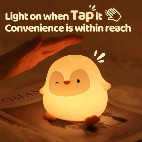 Dimmable 30-Min 50H/12H Rytinazzz Penguin Silicone Night Light, Tap Control Soft Nightlight with Timer, Long Battery