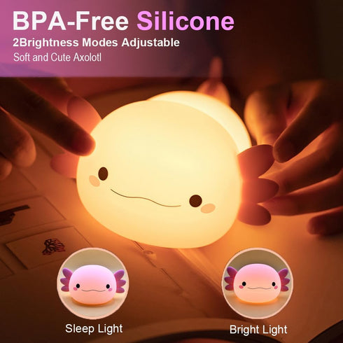 +1) magical JD Axolotl Night Light for Kids Bedroom, Animal Silicone Nursery Night Lamp Touch Dinosaurs Nightlights USB