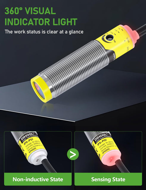 Switch,IP65 M16, 3 Wires,12V/24V Input(10-30VDC), 3cm 80cm DIHOOL Photoelectric Proximity Sensor, Laser Motion
