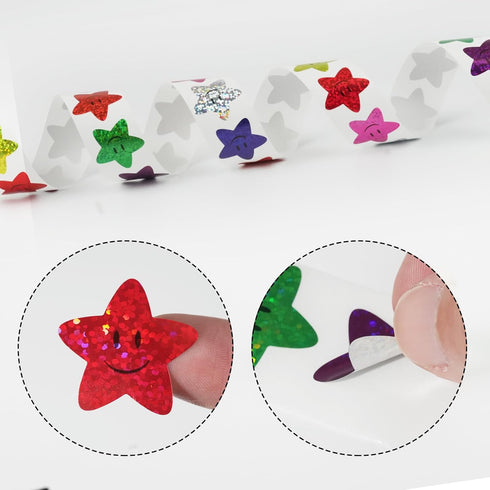 Star Smiley Stickers for Rewarding Student Behaviour - 8 Colour Glitter Star Stickers for Teachers, 2 Pack