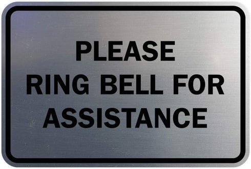 Signs ByLITA Classic Framed Please Ring Bell For Assistance Wall or Door Sign - Durable Material (Brushed Silver) -