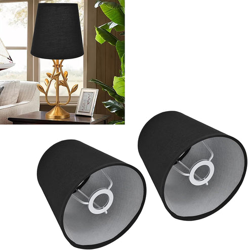 2Pcs E14 European Style Indoor Lampshades for Table Lamp Fabric Lampshade for Chandelier Floor Lamp(Black)