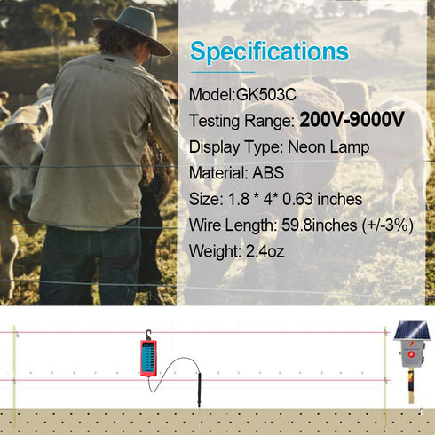 ALLOSUN GK503C NEON Fence Electric Voltage Tester Max 9000V, red