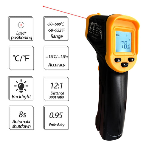 Digital Infrared Thermometer Gun for Cooking,BBQ,Pizza Oven,Ir Thermometer with Backlight,-58?~932?(-50?~500?) Handheld Non Contact Heat Laser Temperature Gun (Not for Human)
