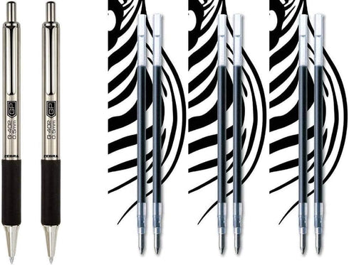 Zebra Pen G-402 Retractable Gel Pen & Refills, Fine Point 0.5mm, Black Ink, 2 Pens and 6 Refills