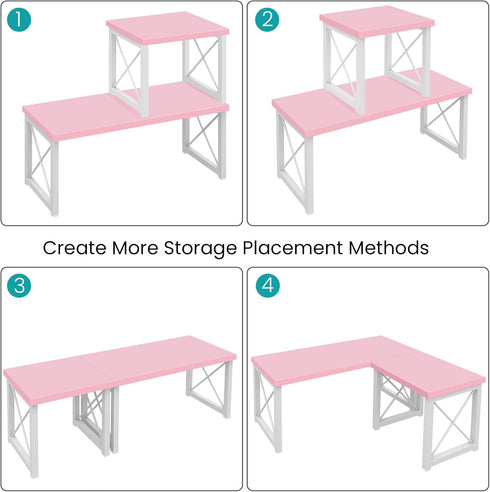 ELITEROO 2 Tier Desktop Shelf - Independent Stackable Desk Stand, Adjustable Freestanding Mini Bookshelf, Pink