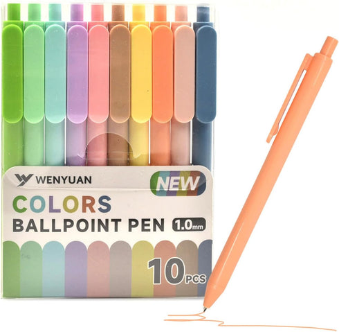 WY WENYUAN Colored Ballpoint Pens, 10 Pcs Retractable Pastel Ink Colors, Cute Pens 1.0mm Fine Point Quick Drying for Writing Drawing Journaling Note Taking School Office Home by WY WENYUAN