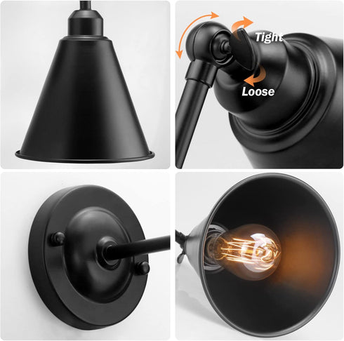 SLYYMY Set 240 2PACK Vintage Wall Sconces, Modern Black Wall Sconce Lighting, Wall Sconces of Two, Degree Adjustable
