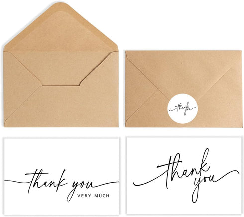 SPIRITDUST 52-pack Thank You Cards Bulk with Kraft Envelopes & Matching Stickers, 3.5x5