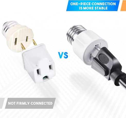 E26/E27 3 Prong Light Bulb Socket Adapter, Polarized Light Socket to Plug Converter for Patio, Garage, Porch