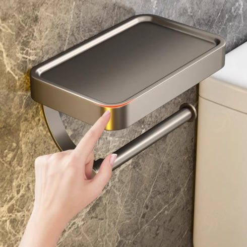 DGYB Bathroom Toilet Paper Holder Wall Mount Grey Paper Towel Holder with Shelf Rustproof & Multifunctional