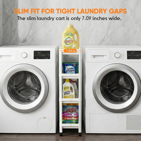 4 Moryimi Laundry Room Cart Between Washer and Dryer Storage, Expandable Slim Laundry Cart with Wheels, Tier Slim
