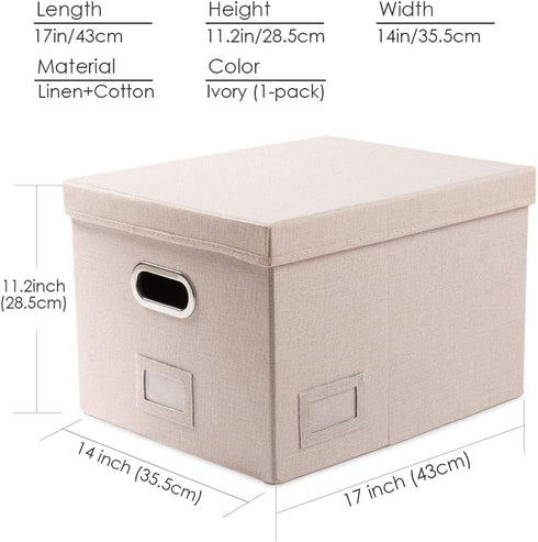 PRANDOM File Organizer Box - 1 Set of Collapsible Decorative Linen Storage with Lids for Letter/Legal Size, Light Grey